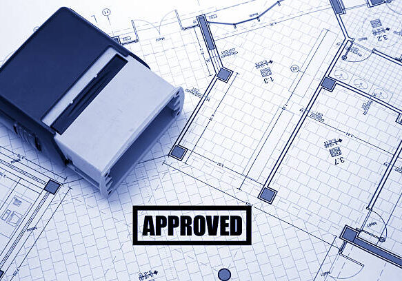 Part of architectural project stamped with approved Part of architectural project stamped with approved